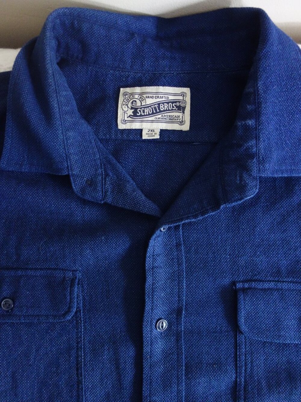 SCHOTT BROS Navy Textured Long Sleeve Button Shirt – Mens 2XL